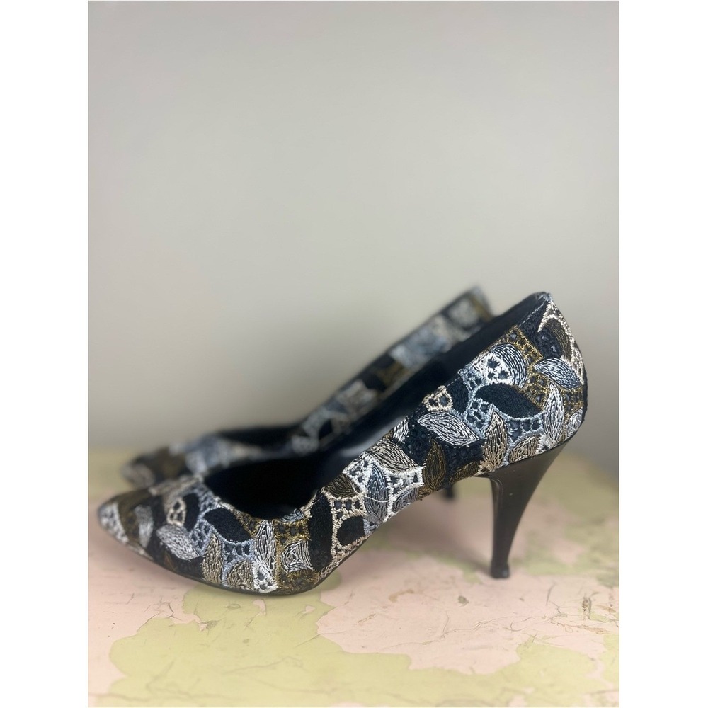 Vintage 90s Joseph Loren Tracy Tapestry Pumps Heels Multicolor Pointed Toe Sz 8 - Picture 6 of 11